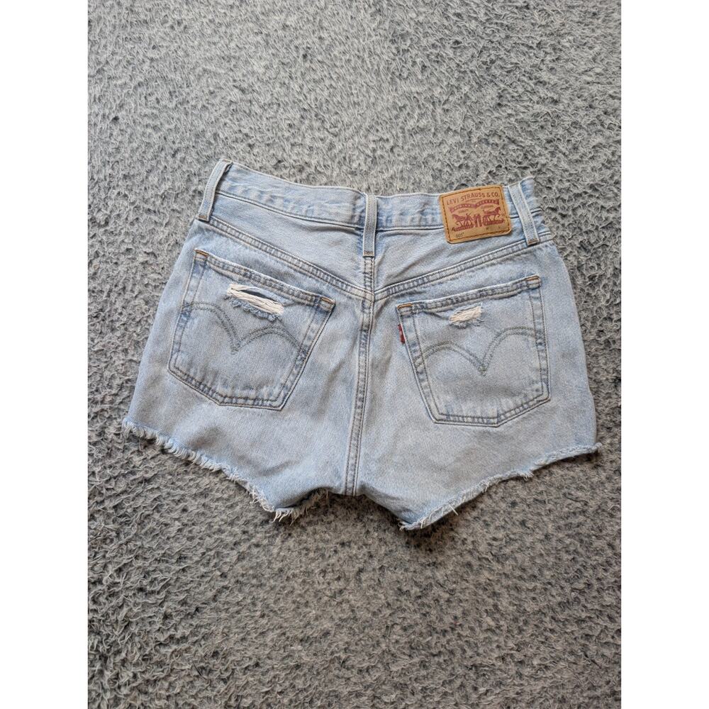 Levi's 501 Shorts Women 27 Blue Normcore Distressed Bikercore Raw Hem Med Wash